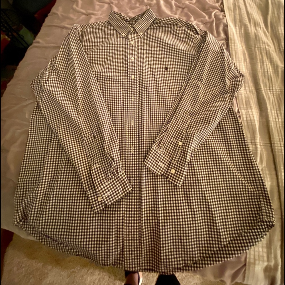 EUC Ralph Lauren Black & White Checked Cotton Button Down Shirt, XXL Tall